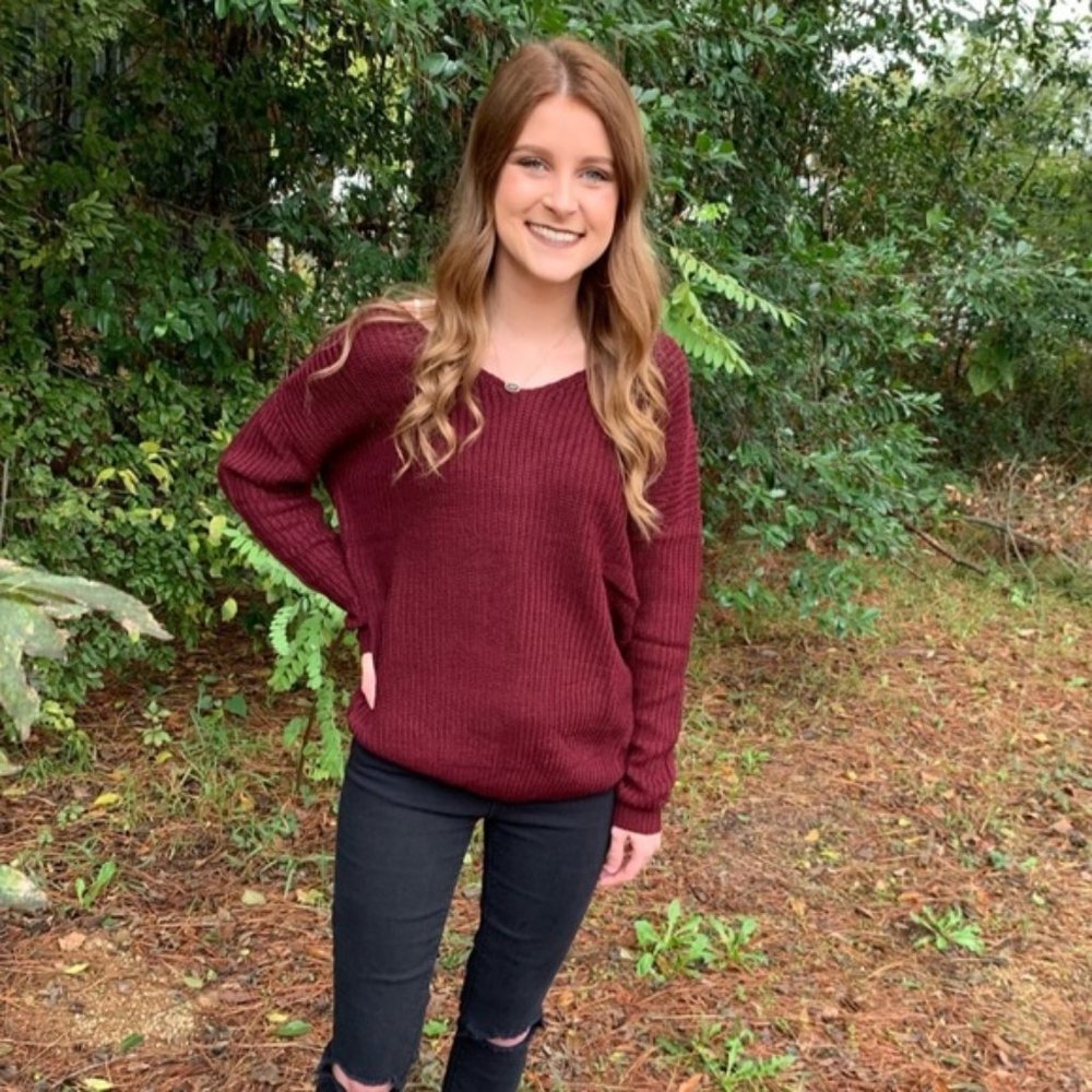 Twist Back Wine Color Sweater - Picture 3 of 3